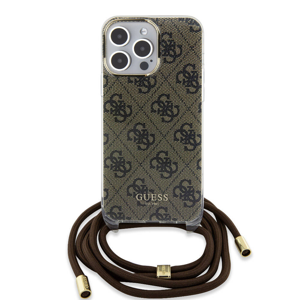 iPhone 15 Pro Max Kılıf Guess Orjinal Lisanslı Çapraz Kordon 4G Desenli Kapak
