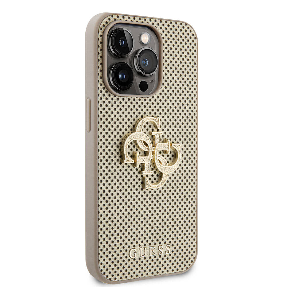 iPhone 15 Pro Max Kılıf Guess Orjinal Lisanslı Delikli Yazı ve 4G Glitter Büyük Metal Logolu Kapak