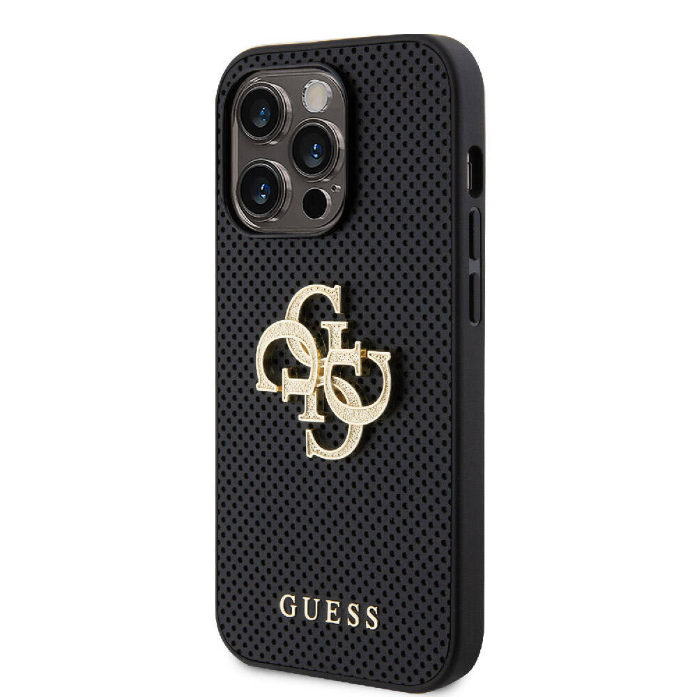iPhone 15 Pro Max Kılıf Guess Orjinal Lisanslı Delikli Yazı ve 4G Glitter Büyük Metal Logolu Kapak