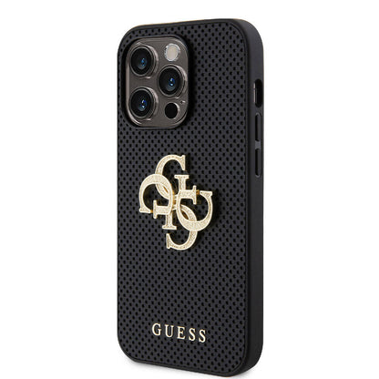 iPhone 15 Pro Max Kılıf Guess Orjinal Lisanslı Delikli Yazı ve 4G Glitter Büyük Metal Logolu Kapak