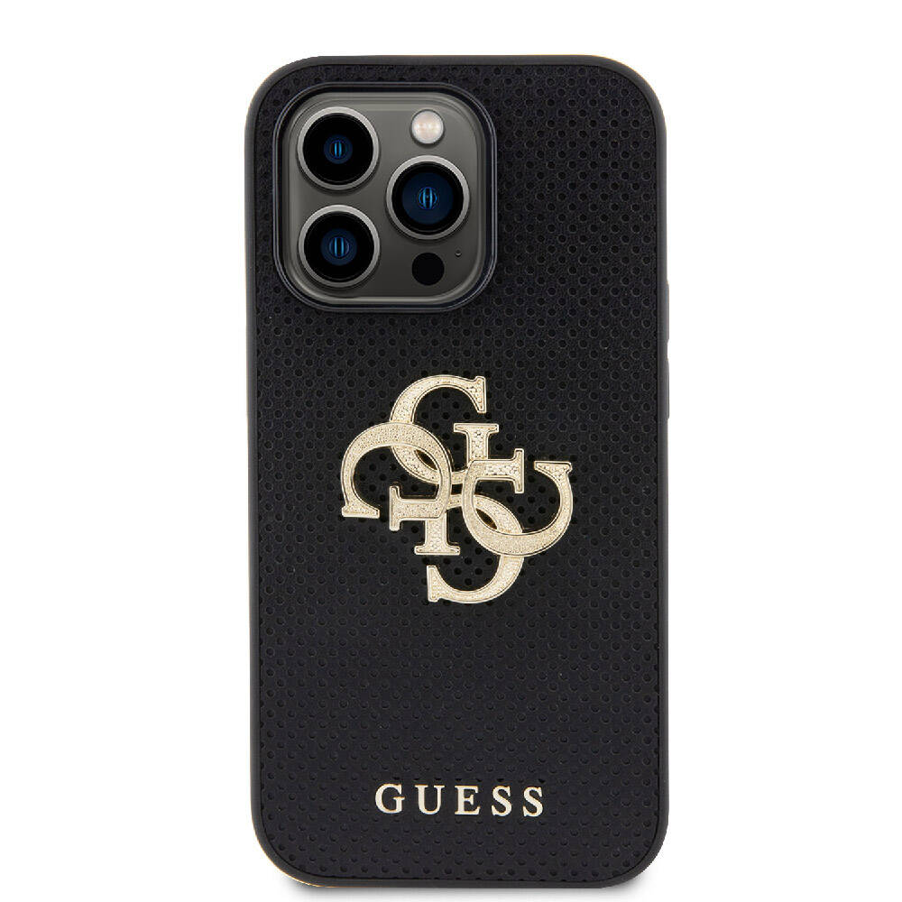 iPhone 15 Pro Max Kılıf Guess Orjinal Lisanslı Delikli Yazı ve 4G Glitter Büyük Metal Logolu Kapak