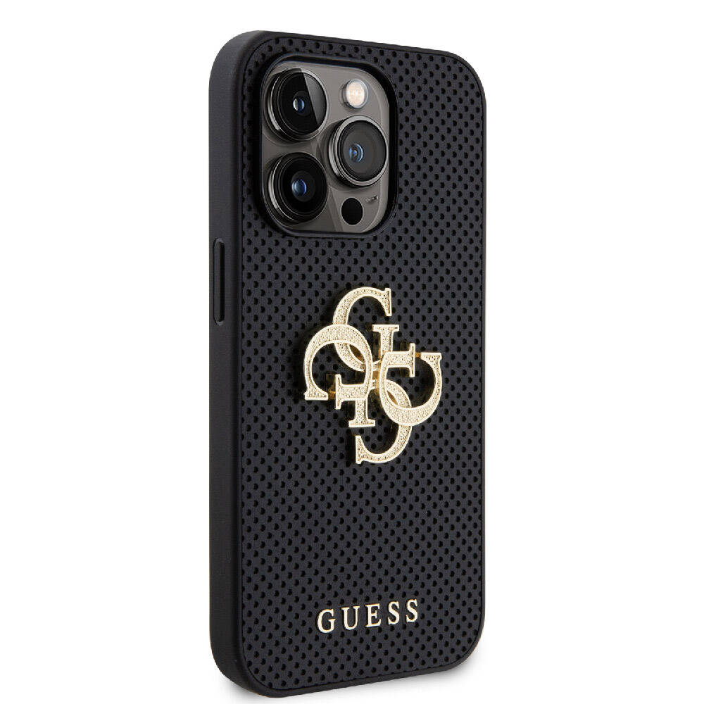 iPhone 15 Pro Max Kılıf Guess Orjinal Lisanslı Delikli Yazı ve 4G Glitter Büyük Metal Logolu Kapak