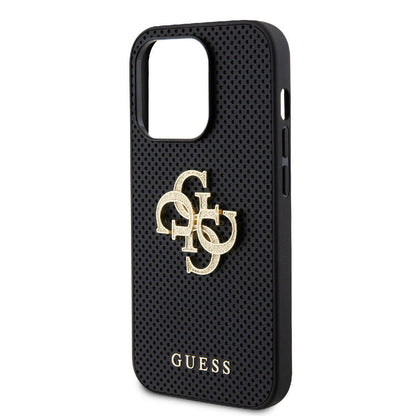 iPhone 15 Pro Max Kılıf Guess Orjinal Lisanslı Delikli Yazı ve 4G Glitter Büyük Metal Logolu Kapak