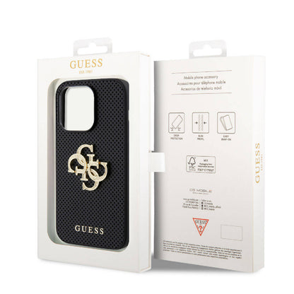 iPhone 15 Pro Max Kılıf Guess Orjinal Lisanslı Delikli Yazı ve 4G Glitter Büyük Metal Logolu Kapak