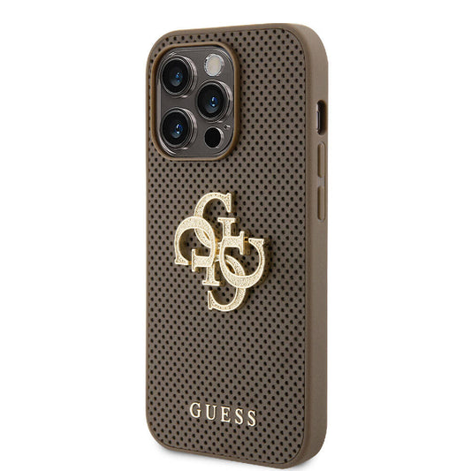 iPhone 15 Pro Max Kılıf Guess Orjinal Lisanslı Delikli Yazı ve 4G Glitter Büyük Metal Logolu Kapak