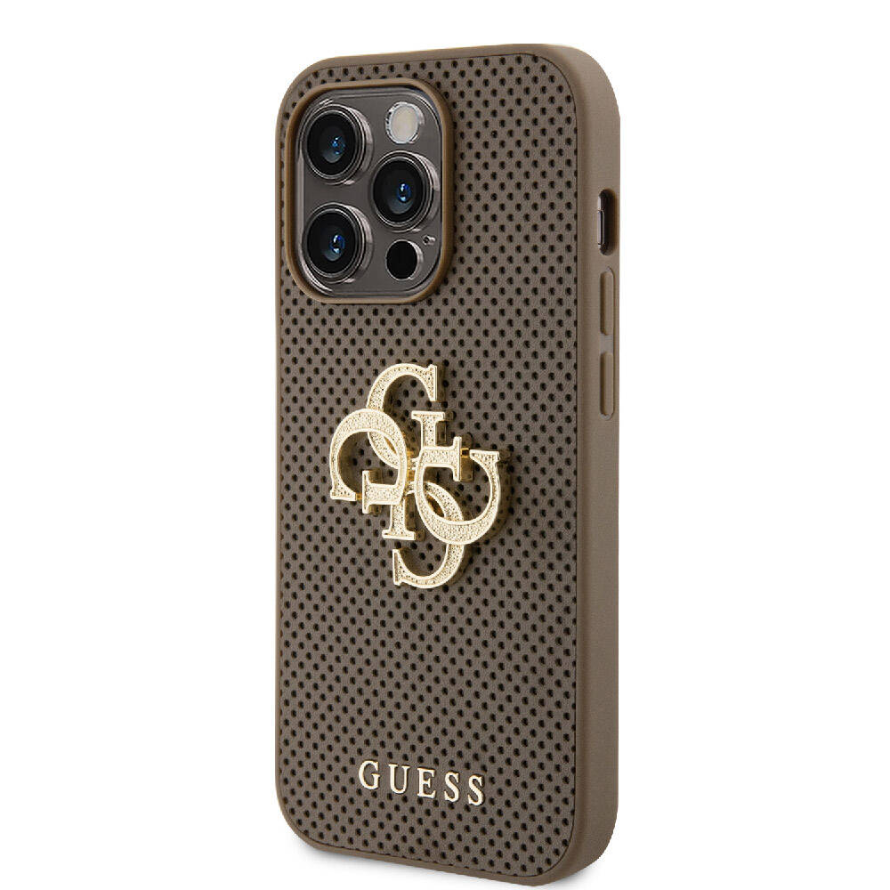iPhone 15 Pro Max Kılıf Guess Orjinal Lisanslı Delikli Yazı ve 4G Glitter Büyük Metal Logolu Kapak