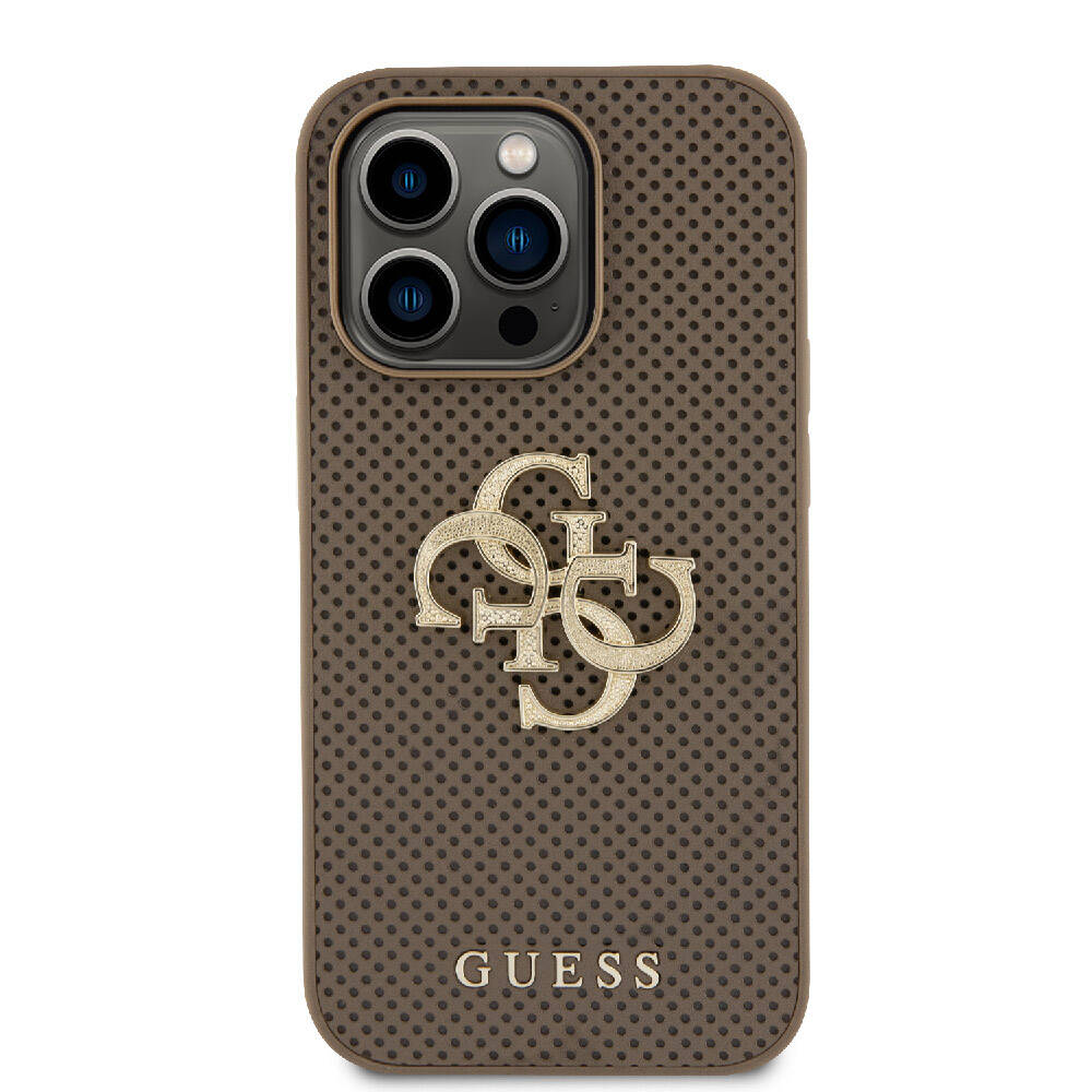 iPhone 15 Pro Max Kılıf Guess Orjinal Lisanslı Delikli Yazı ve 4G Glitter Büyük Metal Logolu Kapak
