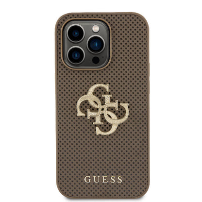 iPhone 15 Pro Max Kılıf Guess Orjinal Lisanslı Delikli Yazı ve 4G Glitter Büyük Metal Logolu Kapak