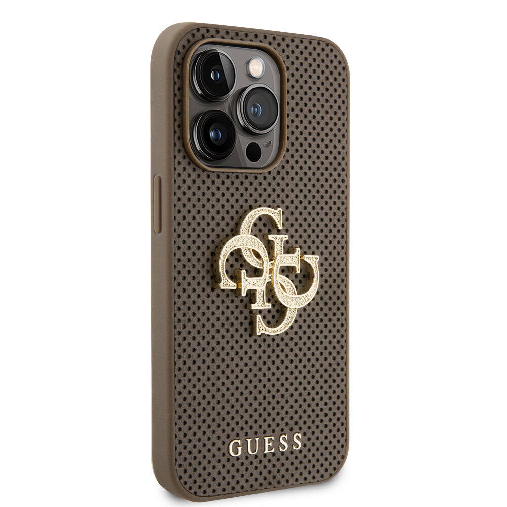 iPhone 15 Pro Max Kılıf Guess Orjinal Lisanslı Delikli Yazı ve 4G Glitter Büyük Metal Logolu Kapak