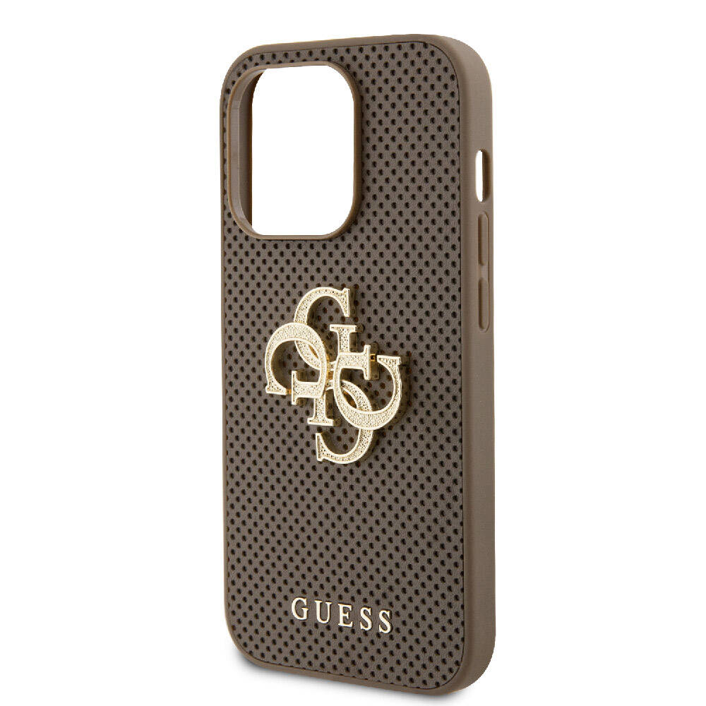 iPhone 15 Pro Max Kılıf Guess Orjinal Lisanslı Delikli Yazı ve 4G Glitter Büyük Metal Logolu Kapak