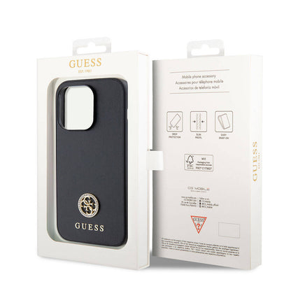 iPhone 15 Pro Max Kılıf Guess Orjinal Lisanslı Deri 4G Metal Logo Strass Kapak