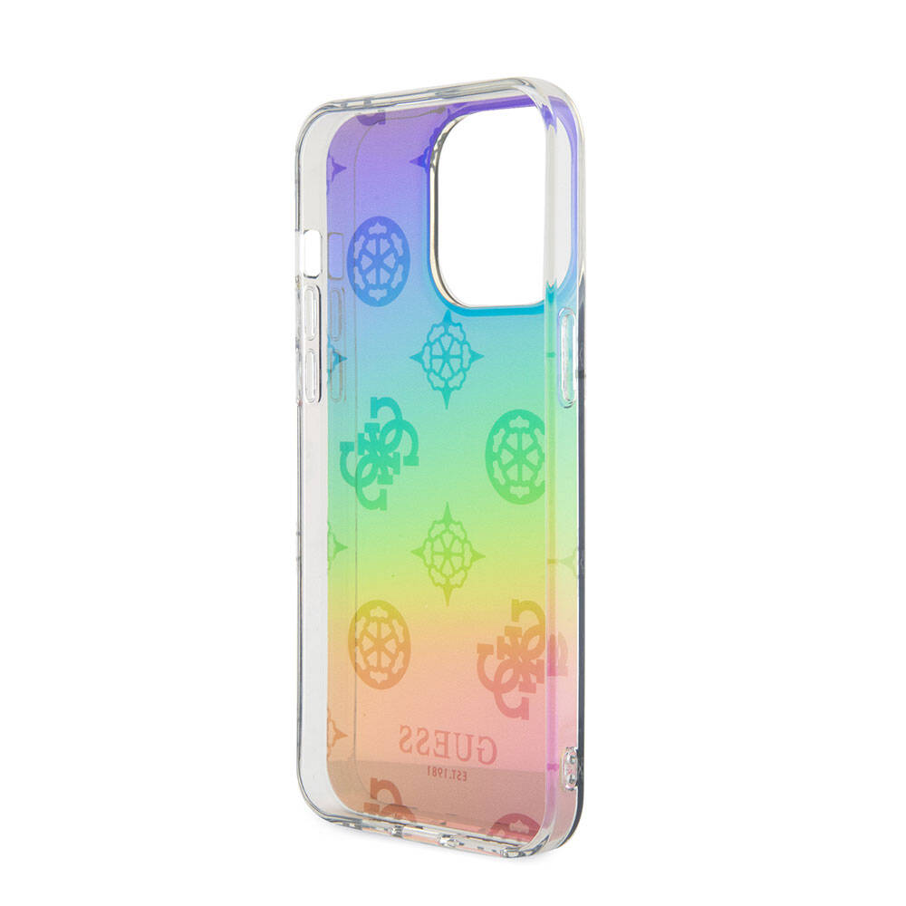 iPhone 15 Pro Max Kılıf Guess Orjinal Lisanslı Desenli Yazı Logolu Askı İpli Holografik Glitter Peony Kapak