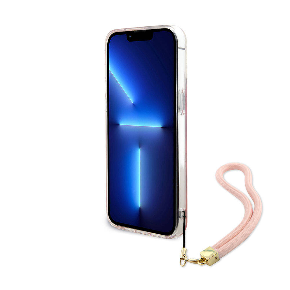 iPhone 15 Pro Max Kılıf Guess Orjinal Lisanslı Desenli Yazı Logolu Askı İpli Holografik Glitter Peony Kapak