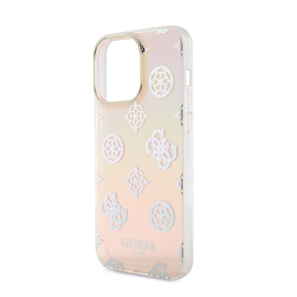 iPhone 15 Pro Max Kılıf Guess Orjinal Lisanslı Desenli Yazı Logolu Askı İpli Holografik Glitter Peony Kapak