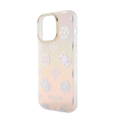 iPhone 15 Pro Max Kılıf Guess Orjinal Lisanslı Desenli Yazı Logolu Askı İpli Holografik Glitter Peony Kapak