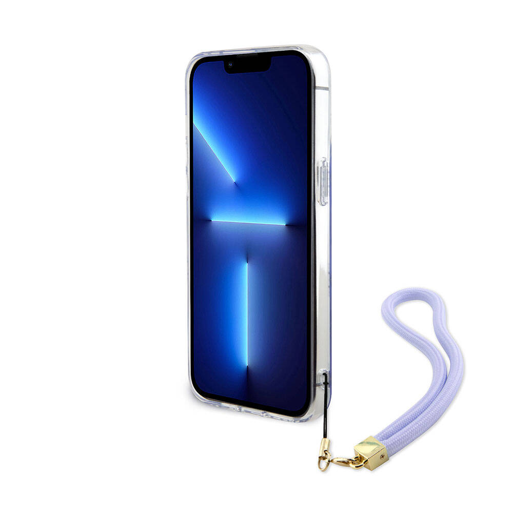 iPhone 15 Pro Max Kılıf Guess Orjinal Lisanslı Desenli Yazı Logolu Askı İpli Holografik Glitter Peony Kapak