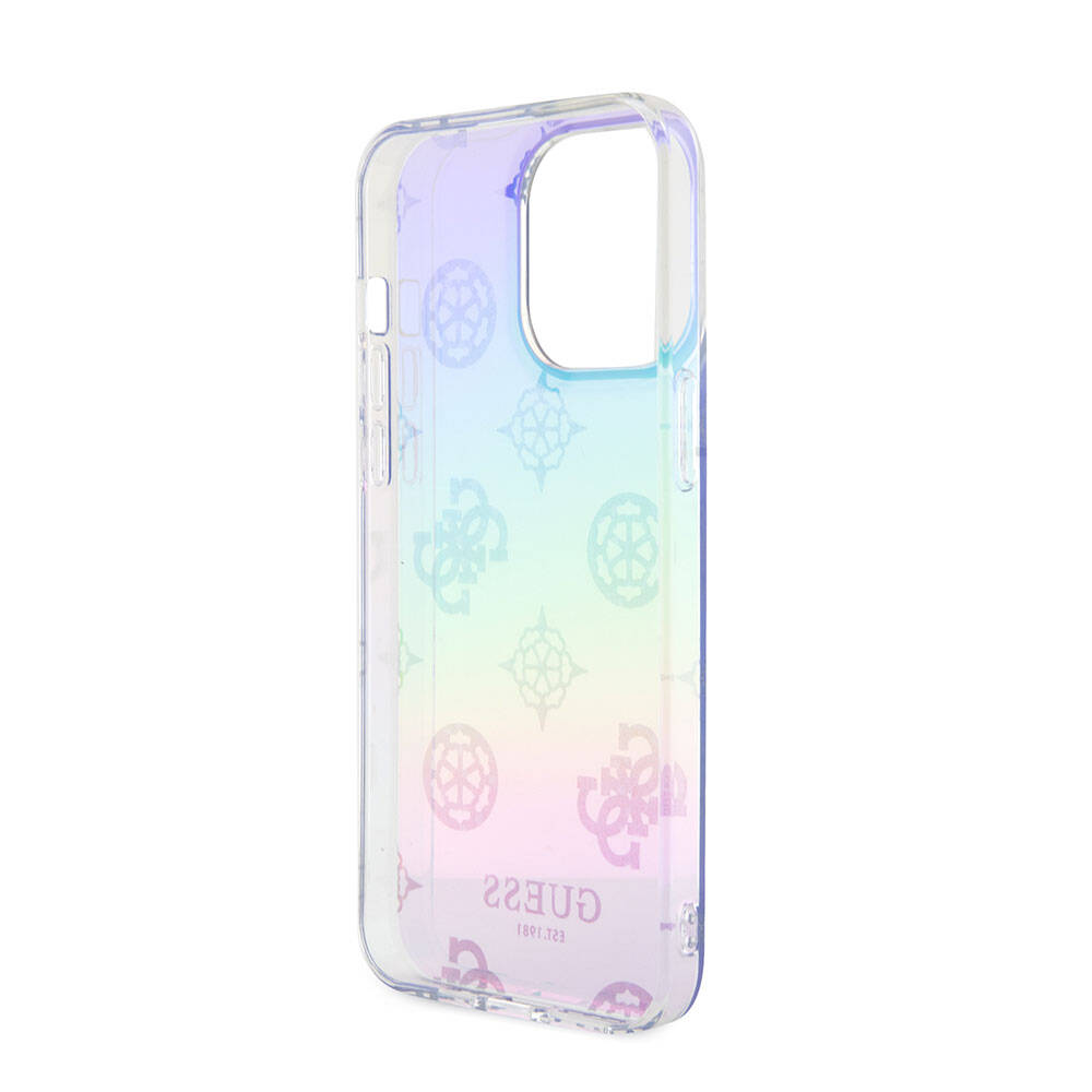 iPhone 15 Pro Max Kılıf Guess Orjinal Lisanslı Desenli Yazı Logolu Askı İpli Holografik Glitter Peony Kapak