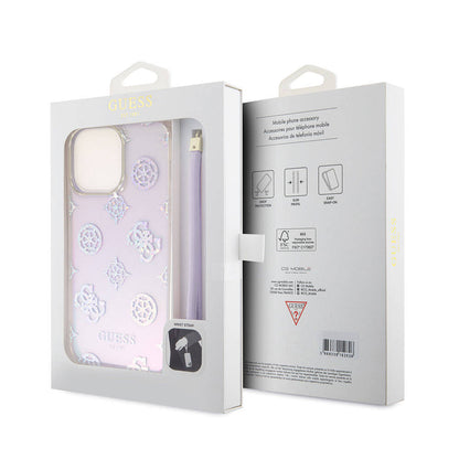 iPhone 15 Pro Max Kılıf Guess Orjinal Lisanslı Desenli Yazı Logolu Askı İpli Holografik Glitter Peony Kapak