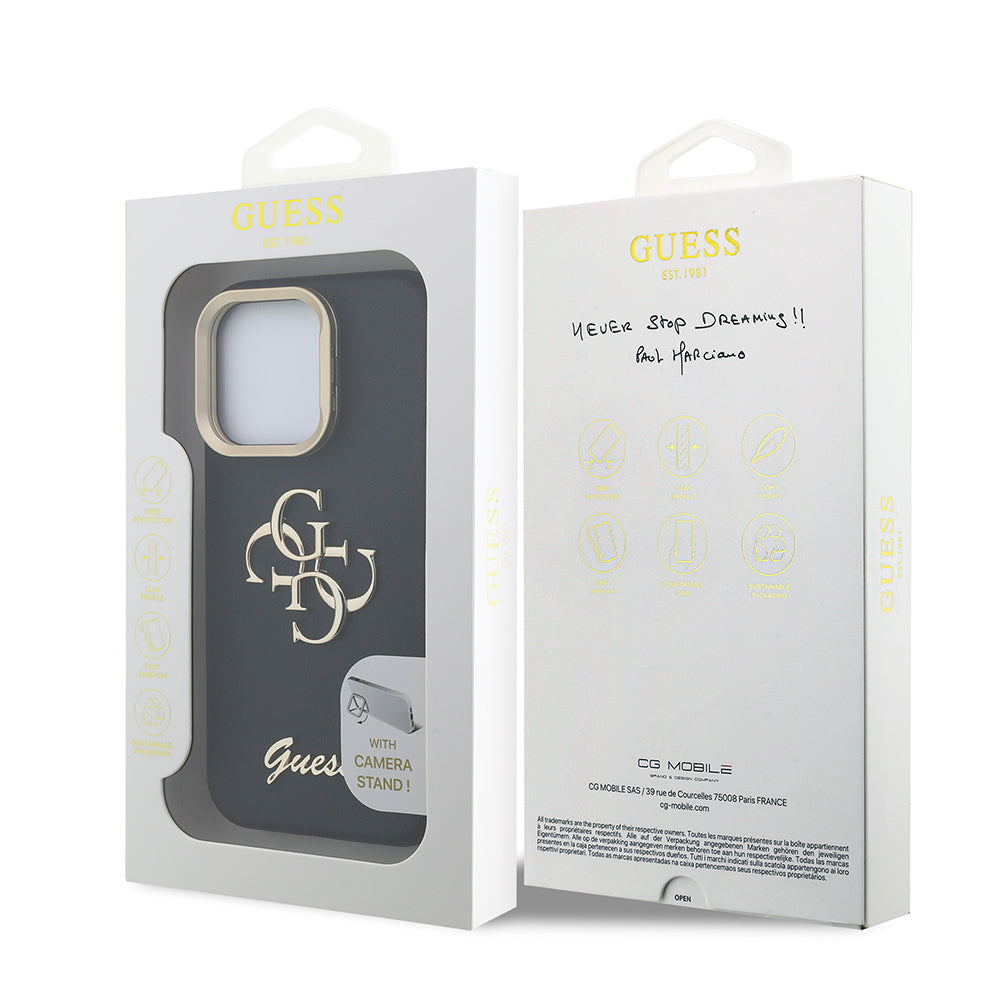 iPhone 15 Pro Max Kılıf Guess Orjinal Lisanslı Grained Yazı Logolu Kamera Standlı Kapak