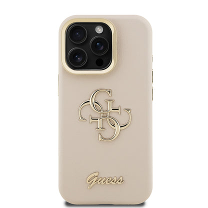iPhone 15 Pro Max Kılıf Guess Orjinal Lisanslı Grained Yazı Logolu Kamera Standlı Kapak