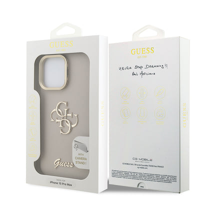iPhone 15 Pro Max Kılıf Guess Orjinal Lisanslı Grained Yazı Logolu Kamera Standlı Kapak