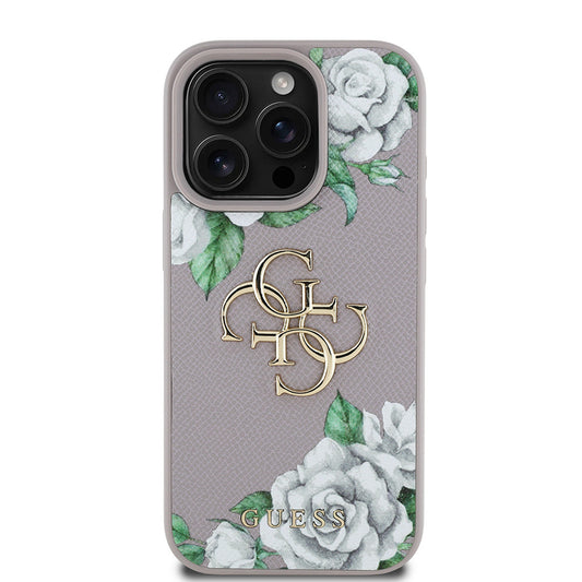 iPhone 15 Pro Max Kılıf Guess Orjinal Lisanslı Gül Baskılı Büyük Metal Logo Dizaynlı Kapak