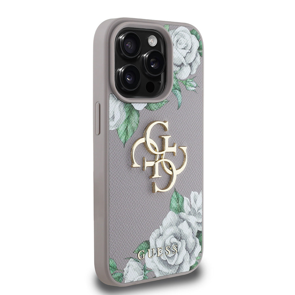 iPhone 15 Pro Max Kılıf Guess Orjinal Lisanslı Gül Baskılı Büyük Metal Logo Dizaynlı Kapak
