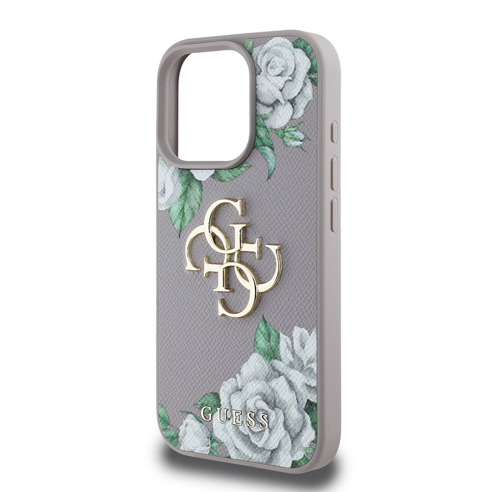 iPhone 15 Pro Max Kılıf Guess Orjinal Lisanslı Gül Baskılı Büyük Metal Logo Dizaynlı Kapak