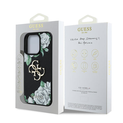 iPhone 15 Pro Max Kılıf Guess Orjinal Lisanslı Gül Baskılı Büyük Metal Logo Dizaynlı Kapak