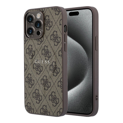 Apple iPhone 15 Pro Max Kılıf Guess Orjinal Lisanslı M-safe Kabartmalı 4G Desenli Yazı Logolu Kapak