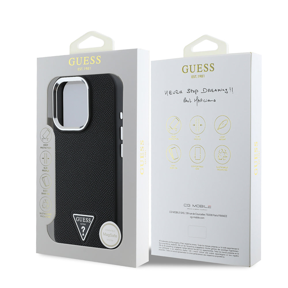 iPhone 15 Pro Max Kılıf Guess Orjinal Lisanslı M-safe Şarj Özellikli Grained Triangle Kapak