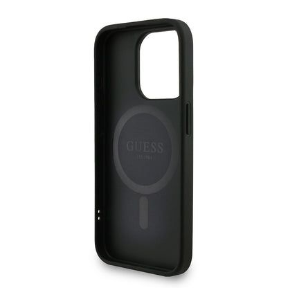iPhone 15 Pro Max Kılıf Guess Orjinal Lisanslı M-safe Şarj Özellikli PU Deri Bilek Askı İpli Yazı Logolu Kapak