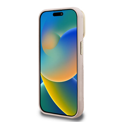 iPhone 15 Pro Max Kılıf Guess Orjinal Lisanslı M-safe Şarj Özellikli Sıcak Baskılı Yazı Logolu Kamera Standlı PU Deri Peony Kapak
