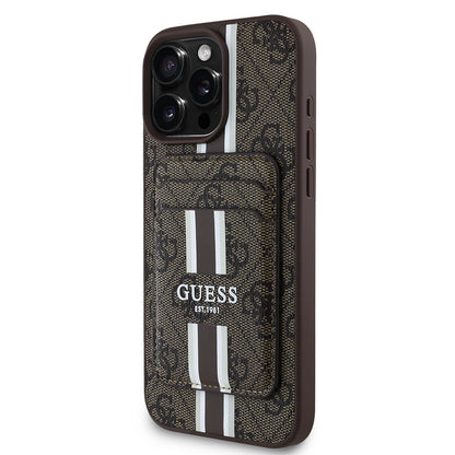 iPhone 15 Pro Max Kılıf Guess Orjinal Lisanslı M-safe Şarj Özellikli 4G Desenli Çizgili Kartlıklı Kapak