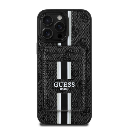 iPhone 15 Pro Max Kılıf Guess Orjinal Lisanslı M-safe Şarj Özellikli 4G Desenli Çizgili Kartlıklı Kapak
