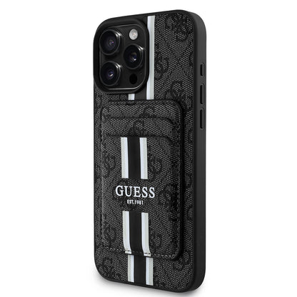 iPhone 15 Pro Max Kılıf Guess Orjinal Lisanslı M-safe Şarj Özellikli 4G Desenli Çizgili Kartlıklı Kapak