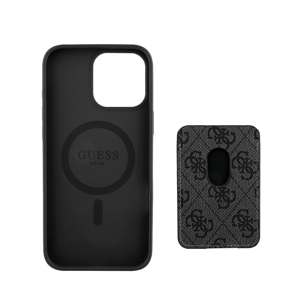 iPhone 15 Pro Max Kılıf Guess Orjinal Lisanslı M-safe Şarj Özellikli 4G Desenli Çizgili Kartlıklı Kapak