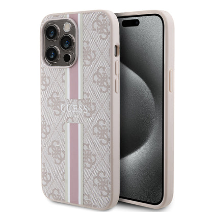 iPhone 15 Pro Max Kılıf Guess Orjinal Lisanslı M-safe Şarj Özellikli 4G Şerit Tasarımlı Printed Kapak