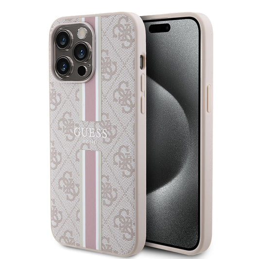 iPhone 15 Pro Max Kılıf Guess Orjinal Lisanslı M-safe Şarj Özellikli 4G Şerit Tasarımlı Printed Kapak
