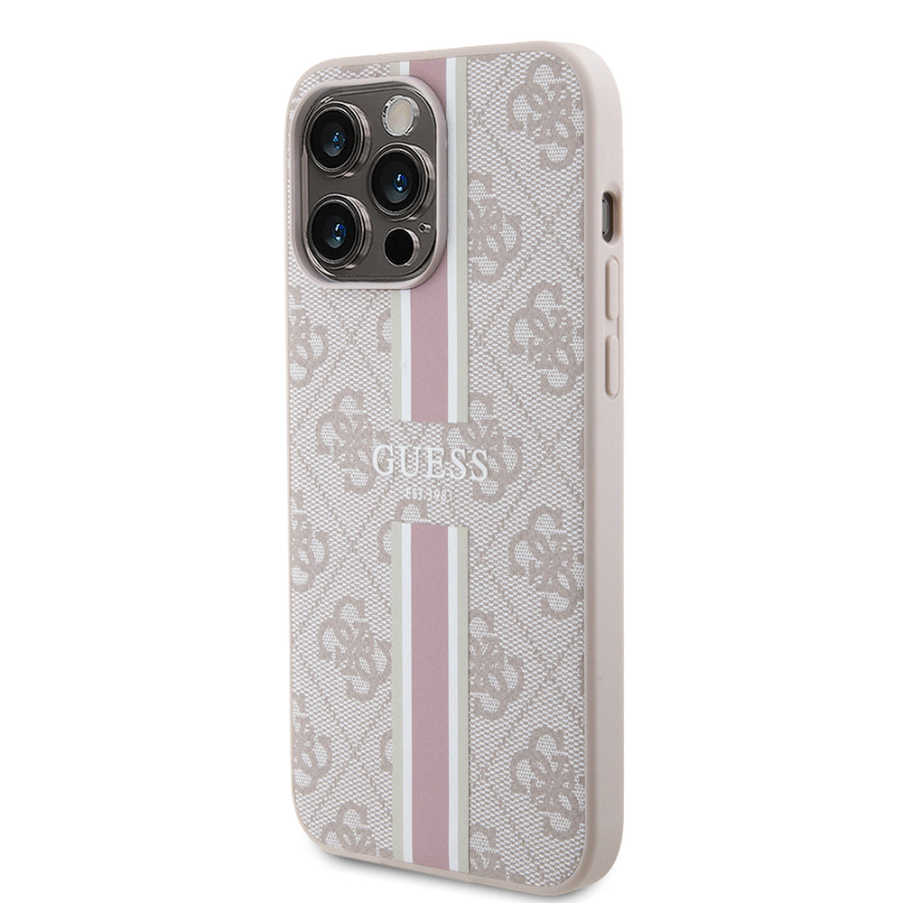 iPhone 15 Pro Max Kılıf Guess Orjinal Lisanslı M-safe Şarj Özellikli 4G Şerit Tasarımlı Printed Kapak