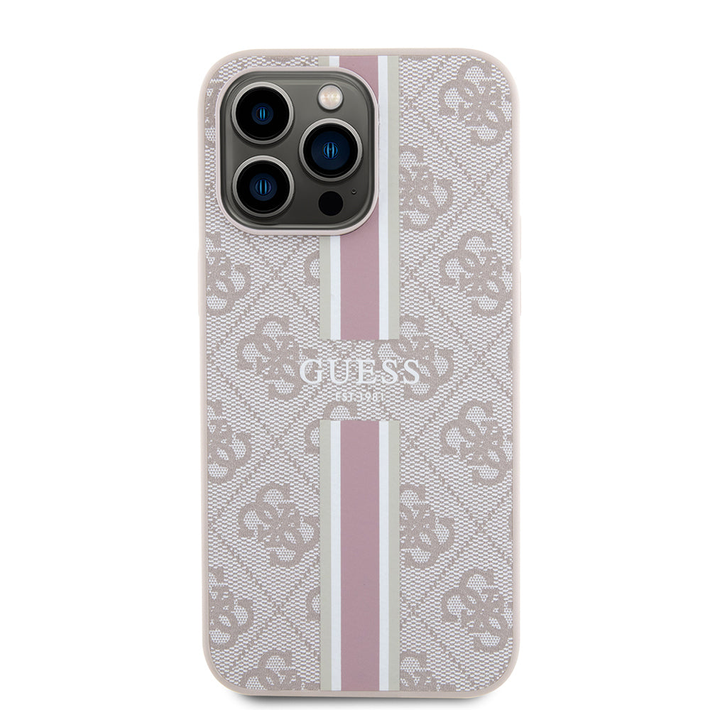 iPhone 15 Pro Max Kılıf Guess Orjinal Lisanslı M-safe Şarj Özellikli 4G Şerit Tasarımlı Printed Kapak