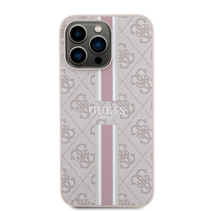 iPhone 15 Pro Max Kılıf Guess Orjinal Lisanslı M-safe Şarj Özellikli 4G Şerit Tasarımlı Printed Kapak