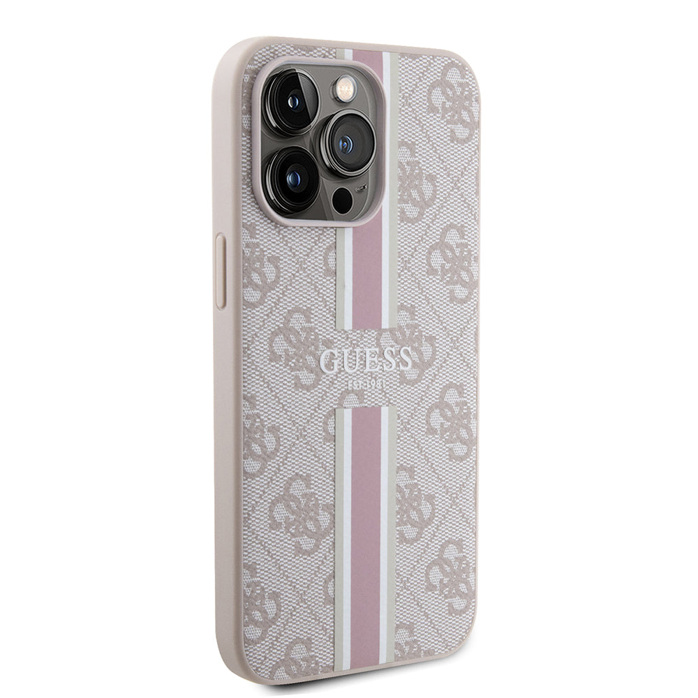 iPhone 15 Pro Max Kılıf Guess Orjinal Lisanslı M-safe Şarj Özellikli 4G Şerit Tasarımlı Printed Kapak