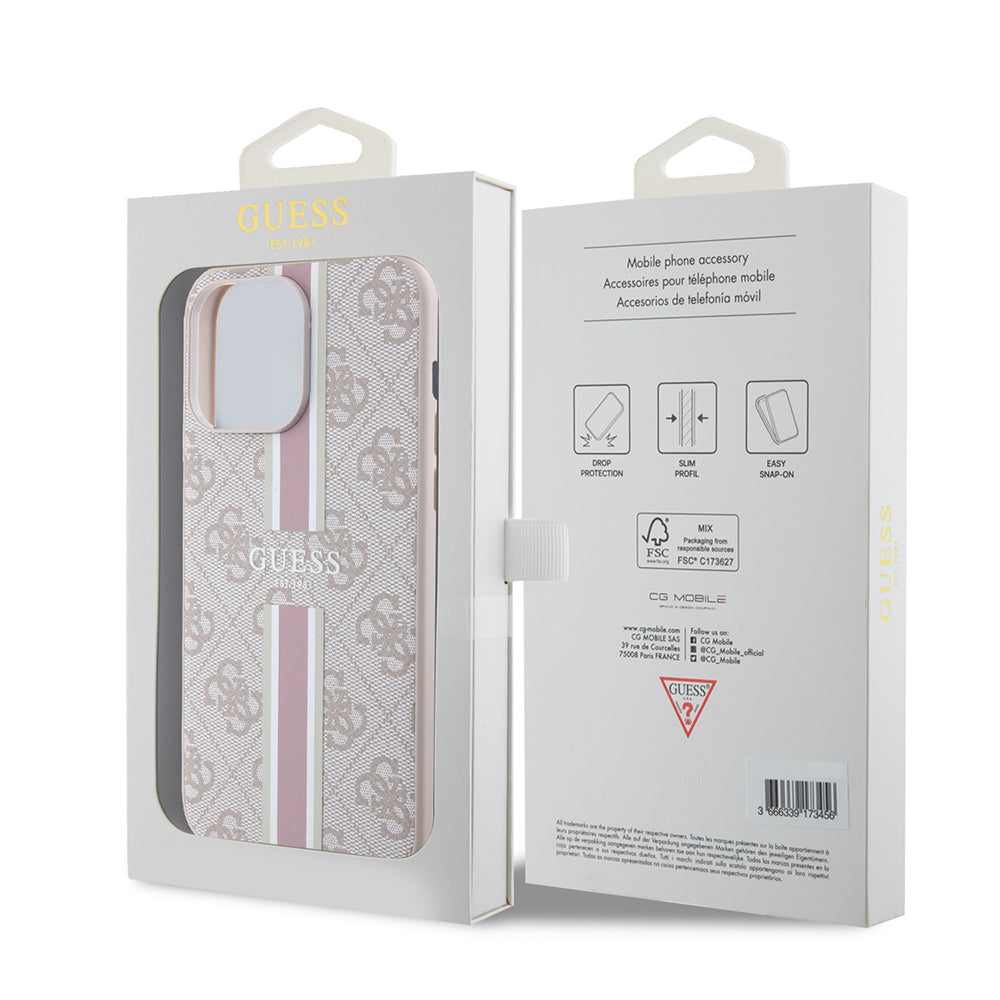 iPhone 15 Pro Max Kılıf Guess Orjinal Lisanslı M-safe Şarj Özellikli 4G Şerit Tasarımlı Printed Kapak