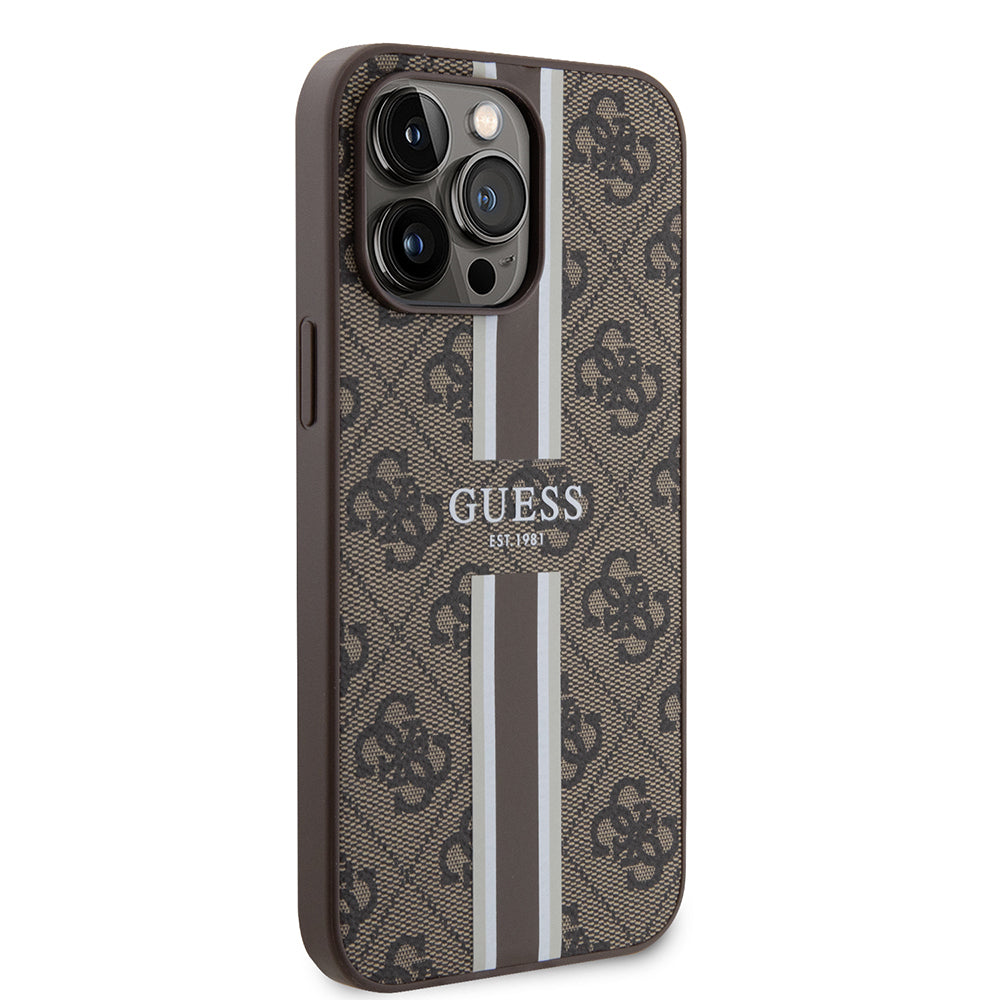 iPhone 15 Pro Max Kılıf Guess Orjinal Lisanslı M-safe Şarj Özellikli 4G Şerit Tasarımlı Printed Kapak