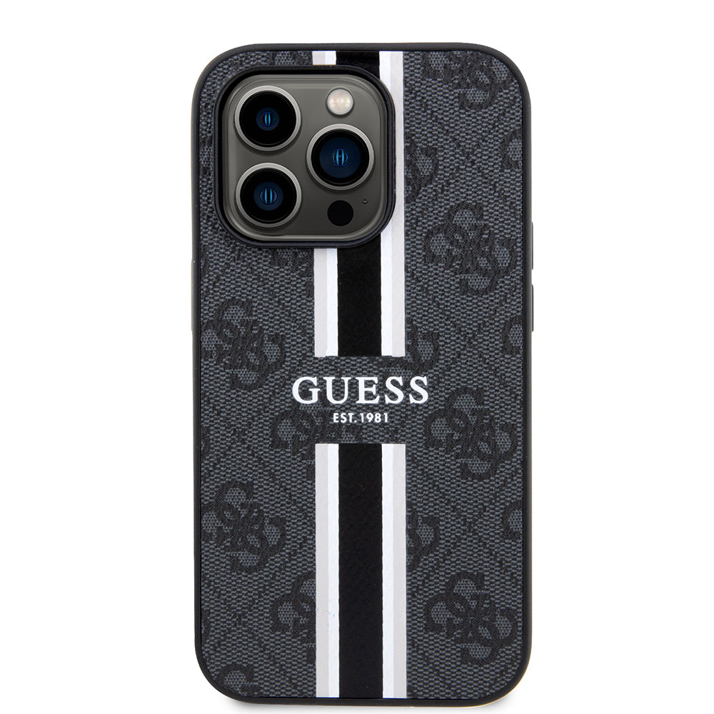 iPhone 15 Pro Max Kılıf Guess Orjinal Lisanslı M-safe Şarj Özellikli 4G Şerit Tasarımlı Printed Kapak