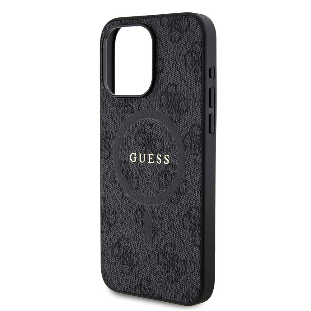 iPhone 15 Pro Max Kılıf Guess Orjinal Lisanslı M-safe Şarj Özellikli PU Halkalı 4G Desenli Yazı Logolu Kapak