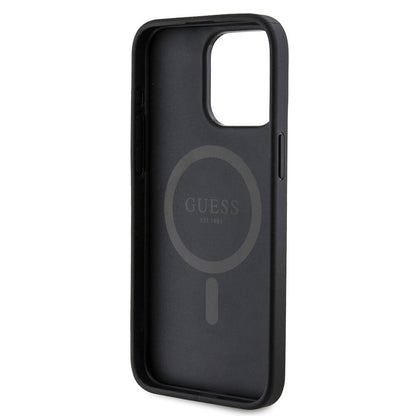 iPhone 15 Pro Max Kılıf Guess Orjinal Lisanslı M-safe Şarj Özellikli PU Halkalı 4G Desenli Yazı Logolu Kapak