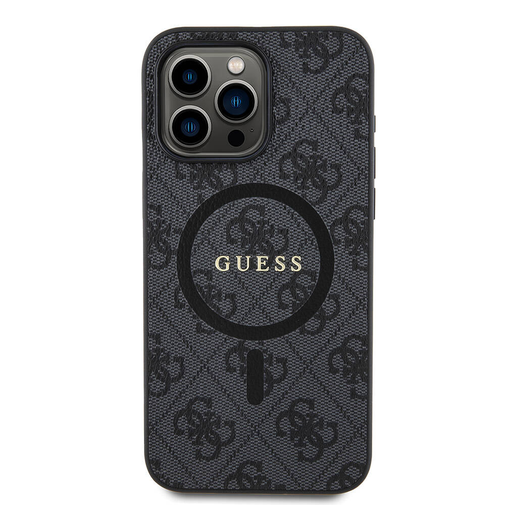 iPhone 15 Pro Max Kılıf Guess Orjinal Lisanslı M-safe Şarj Özellikli PU Halkalı 4G Desenli Yazı Logolu Kapak