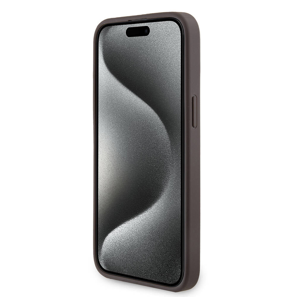iPhone 15 Pro Max Kılıf Guess Orjinal Lisanslı M-safe Şarj Özellikli PU Halkalı 4G Desenli Yazı Logolu Kapak